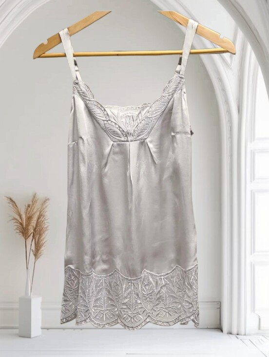 White House Black Market Tops - White House Black Market 100% Silk Silver Chemise/Camisole Size Medium
